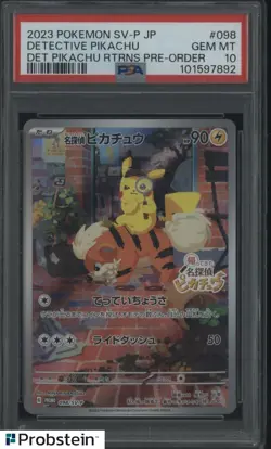 2023 Pokemon SV-P Japanese Pre-Order #098 Detective Pikachu PSA 10 - Image 1