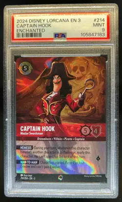 2024 Disney Lorcana Captain Hook Master Swordsman Alternate Art #214/204 PSA 9 - Image 1