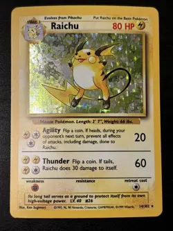 Raichu Holo Rare 014/102 Base Set Holo Unlimited Pokemon Card Wotc Holo Lp+ - Image 1