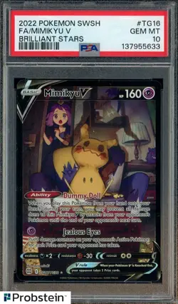 2022 Pokemon SWSH Brilliant Stars #TG16 FA Mimikyu V PSA 10 GEM MINT - Image 1