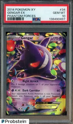 2014 Pokemon XY Phantom Forces #34 Gengar EX PSA 10 GEM MINT - Image 1