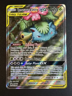 Pokemon Sun & Moon Black Star Promo Venusaur & Snivy GX SM229 NM+ Tag Team - Image 1