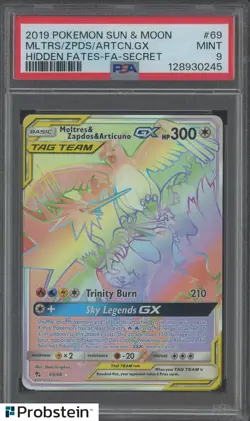 "Tcg 2019 Pokemon S & M Hidden Fates Secret #69 Moltres Zapdos Articuno Gx PSA 9 - Image 1
