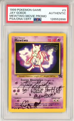 PSA Signed Jay Goede Pokemon TCG Mewtwo (Movie Promo) 03 Wotc Promo Regular 1999 - Image 1