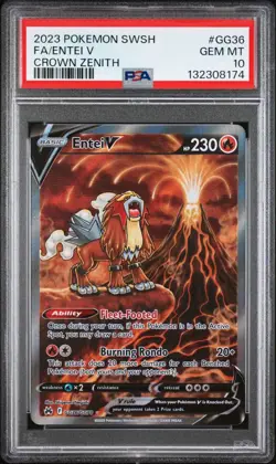 2023 Pokemon Sword & Shield SWSH Full Art Entei V Crown Zenith #GG36 PSA 10 Gem - Image 1