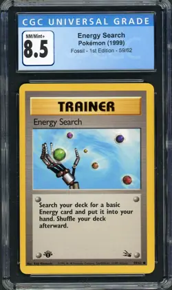 CGC 8.5 Energy Search (1st Ed.) Fossil 59/62 Pokemon Card B15 - Image 1