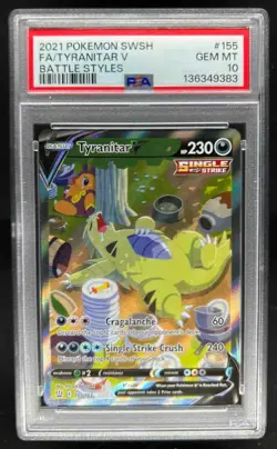 2021 Pokemon SWSH Battle Styles Tyranitar V Full Art #155/163 PSA 10 - Image 1
