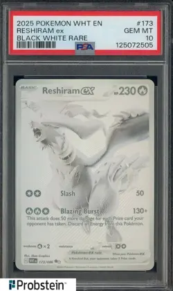 PSA 10 Reshiram Ex 173/086 Monochrome Pokemon Black White Rare EN 2025 GEM MINT - Image 1