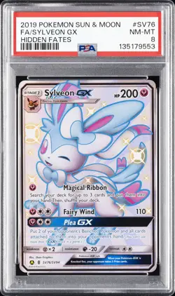 2019 POKEMON SUN & MOON HIDDEN FATES #SV76 FULL ART/SYLVEON GX PSA 8 - Image 1