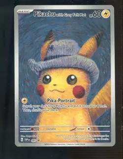 "2023 Pokemon TCG SVP En Pokemon X Van Gogh #085 Pikachu Grey Felt Hat " - Image 1