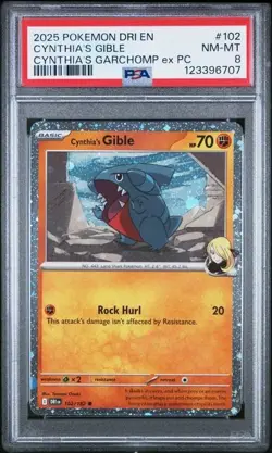 2025 Pokemon DRI EN Cynthia s Gible Cosmos Holo #102 PSA 8 NM-MT - Image 1