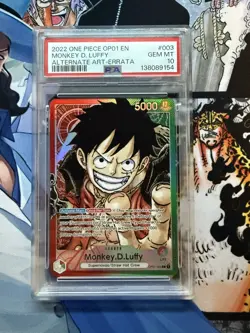 2022 One Piece OP01 EN Alternate Art Errata #003 Monkey D. Luffy PSA 10 GEM MINT - Image 1
