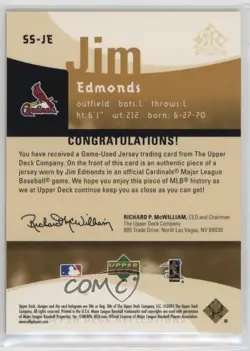 2005 Upper Deck Reflections Super Swatch /50 Jim Edmonds #SS-JE - Image 2