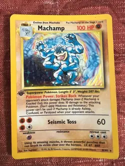 1ST EDITION POKEMON MACHAMP CARD HOLO Rare Base Set 8/102 WOTC LP - A3 - Image 1