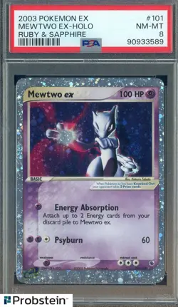 2003 Pokemon EX Ruby & Sapphire #101 Mewtwo EX Holo With Swirl PSA 8 NM-MT - Image 1