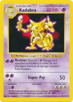 Heavily Played, English Pokemon Regular Kadabra - 32/102 - Uncommon - Shadowless - Image 1