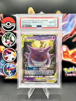 2019 Pokemon TCG Sun & Moon Team Up #53/181 Gengar & Mimikyu GX PSA 10 GEM MINT - Image 1