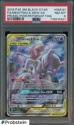 2019 Pokemon TCG SM Black Star Promo #SM191 Mewtwo & Mew Gx FA PSA 8 NM-MT - Image 1