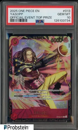 "2025 ONE PIECE PROMOS TCG #013 YASOPP OFFICIAL EVENT TOP PRIZE PSA 10 GEM MINT - Image 1