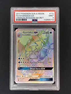 2017 POKEMON SUN & MOON CRIMSON INVASION SECRET #112 FULL ART/GYARADOS GX PSA 9 - Image 1