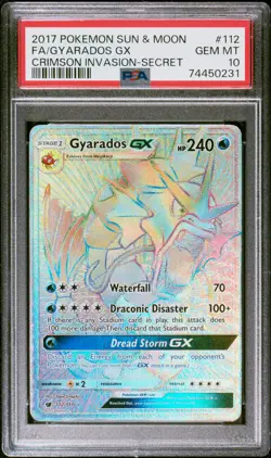 2017 POKEMON SUN & MOON CRIMSON INVASION FA/GYARADOS GX#112 SECRET PSA 10 - Image 1