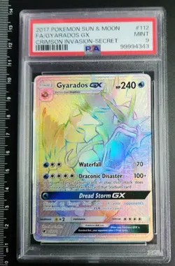 2017 POKEMON SUN & MOON CRIMSON INVASION SECRET #112 FULL ART/GYARADOS GX PSA 9 - Image 1