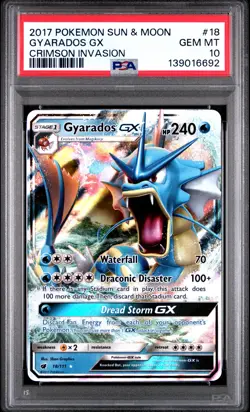 2017 POKEMON SUN & MOON CRIMSON INVASION #18 GYARADOS GX PSA 10 - Image 1