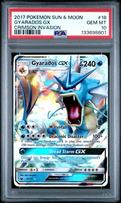 2017 POKEMON SUN & MOON CRIMSON INVASION #18 GYARADOS GX PSA 10 - Image 1