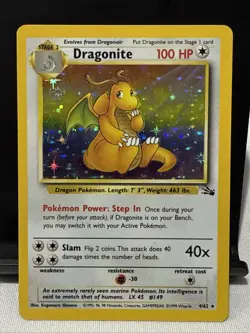 Pokemon TCG Dragonite Fossil Holo Rare Card 4/62 Unlimited MP-LP Condition - Image 1