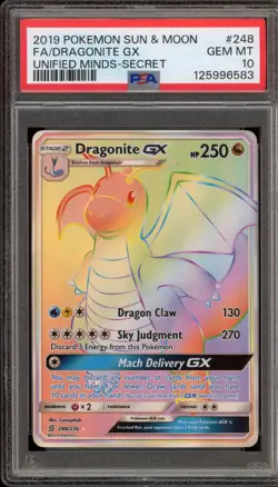 Pokemon Dragonite GX Unified Minds Secret Rare Full Art #248 PSA 10 Gem Mint - Image 1