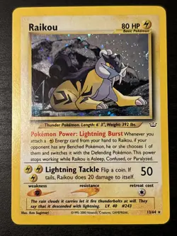 2000 Pokemon Card Vintage Neo Revelation Holo Rare Raikou Card 13/64 Wotc Lp(-) - Image 1