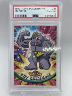 #67 Machoke Topps TV Animation Series 1 Black Logo Pokemon Card PSA 8 NM-MT - Image 1
