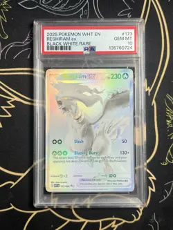 2025 POKEMON WHT EN-WHITE FLARE BLACK WHITE RARE #173 RESHIRAM EX PSA 10 - Image 1