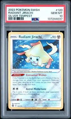 4037 Radiant Jirachi 2022 Pokemon Sword & Shield Silver Tempest #120 PSA 10 - Image 1