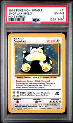 1999 POKEMON JUNGLE NO SYMBOL #11 SNORLAX-HOLO PSA 8 Rarer than 1st Edition - Image 1