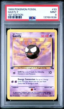 1999 POKEMON FOSSIL 1ST ED #33 GASTLY PSA 9 - Image 1