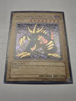 Tri-Horned Dragon LOB-000 WAVY Print Secret Rare Yugioh Unlimited Edition Mint - Image 3