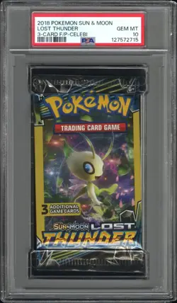 Pokemon Lost Thunder Celebi Artwork Sealed Booster Pack PSA 10 3 Card Mini Pack - Image 1