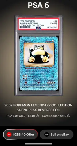 2002 POKEMON LEGENDARY COLLECTION64 SNORLAX-REVERSE FOIL - Image 1