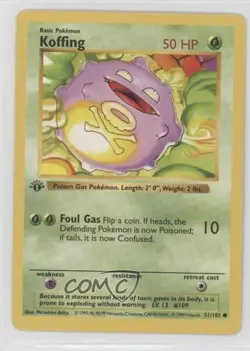 Koffing Shadowless 1st Ed. Pokemon Base Set #51 1999 - Image 1