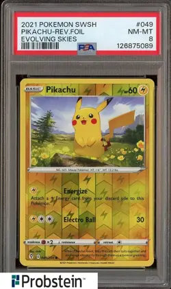 2021 Pokemon SWSH Evolving Skies #049 Pikachu Reverse Foil PSA 8 NM-MT - Image 1