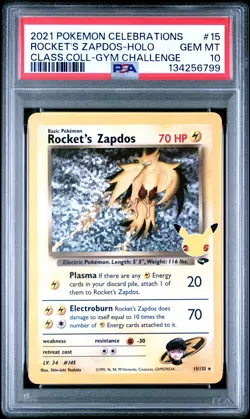 2021 POKEMON CELEBRATIONS CLASSIC COLL #15 ROCKET'S ZAPDOS-HOLO PSA 10 - Image 1
