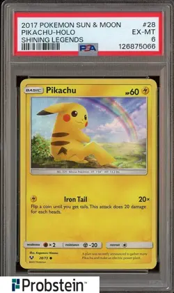 2017 Pokemon Sun & Moon Shining Legends #28 Pikachu - Holo PSA 6 EX-MT - Image 1