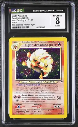 CGC 8 Light Arcanine Neo Destiny 12/105 Holo Misaligned Layer ERROR Pokemon Card - Image 1