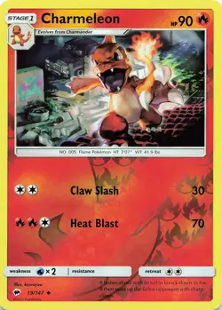 POKEMON Charmeleon #19/147 Reverse Holo SM - Burning Shadows NM - Image 1
