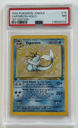 1999 Pokemon Jungle 1st Edition Vaporeon Holo 12/64 PSA 7 - Image 1