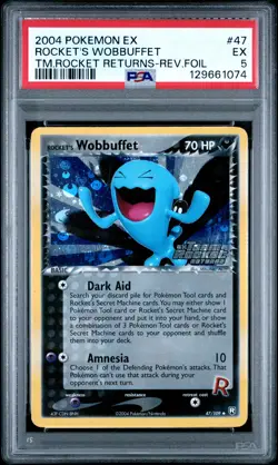2004 POKEMON EX TEAM ROCKET RETURNS #47 ROCKET'S WOBBUFFET-REVERSE FOIL PSA 5 - Image 1