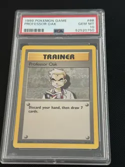 1999 POKEMON GAME 88 PROFESSOR OAK TRAINER PSA 10 GEM MINT BASE SET UNLIMITED - Image 1