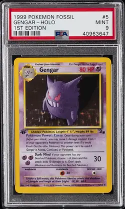 1999 POKEMON FOSSIL 1ST ED #5 GENGAR-HOLO PSA 9 - Image 1