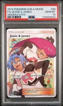 2019 POKEMON SUN & MOON HIDDEN FATES #68 FULL ART/JESSIE & JAMES PSA 10 - Image 1